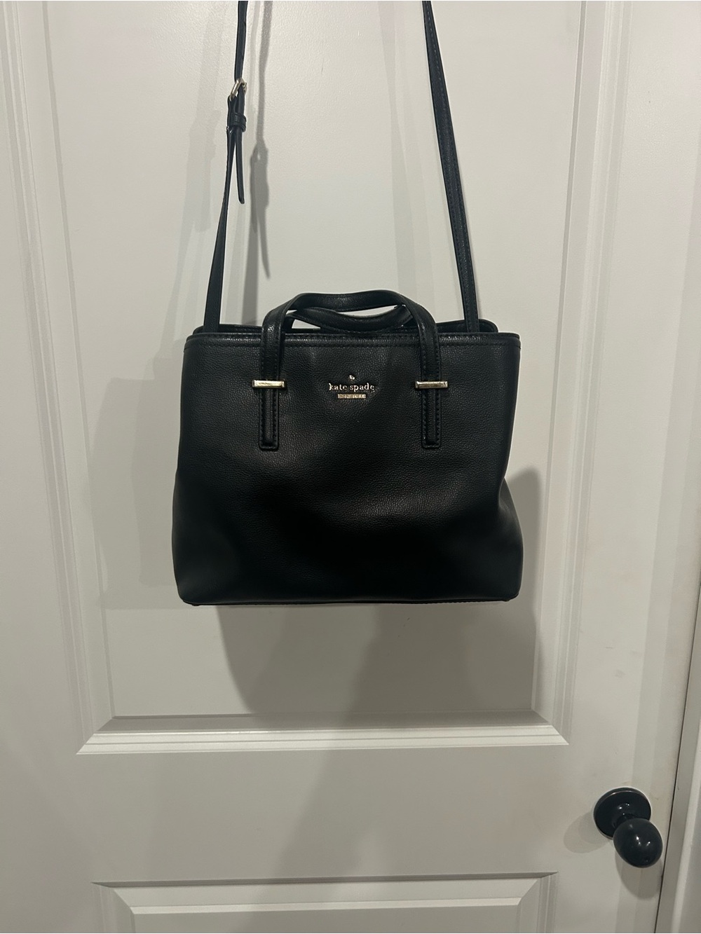 kate spade Evangeline Black Leather Satchel with Top Handles , removable strap